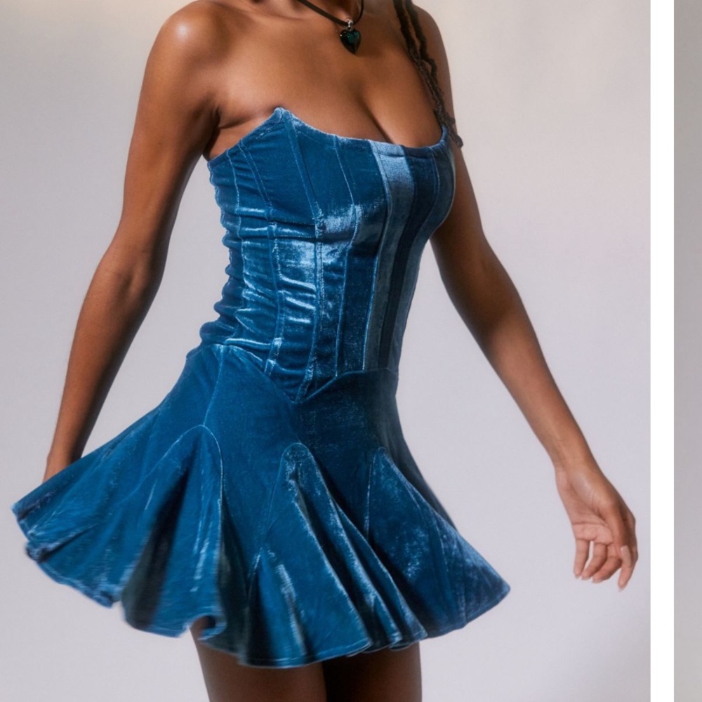 Urban outfitters, Antoinnette bustier velvet, mini dress blue green turquoise